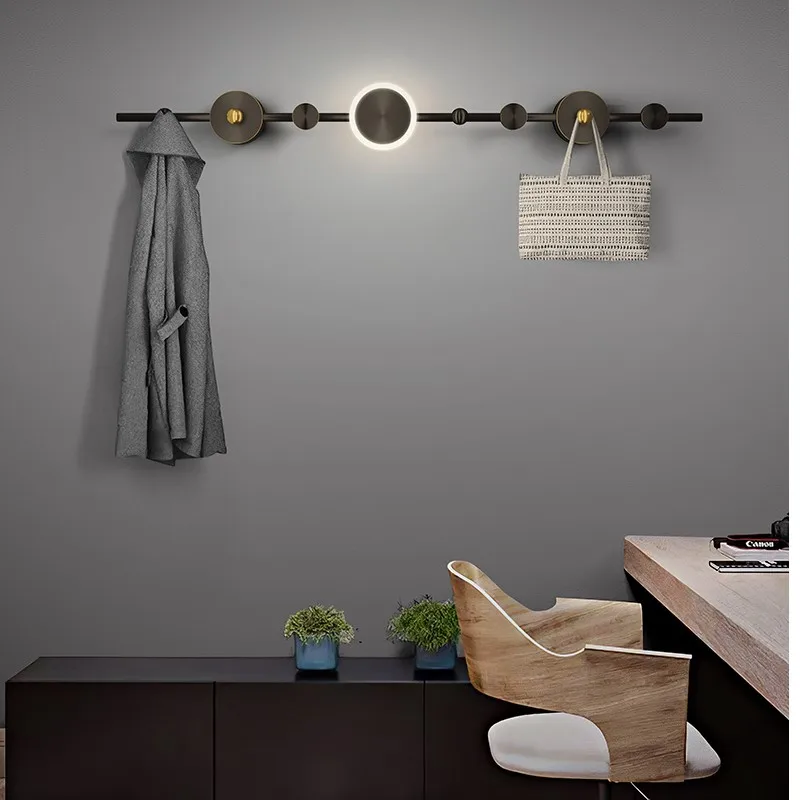 modern minimalist Copper coat rack wall lamp entrance hall door shelf hook background living room wall lamp bedside wall Lights