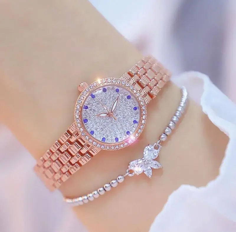 Bee Sister Diamond Quartz Luxury Brand Bracelet Watches Woman Rose Gold Ladies Steel Waterproof Wrist watch Crystal unique