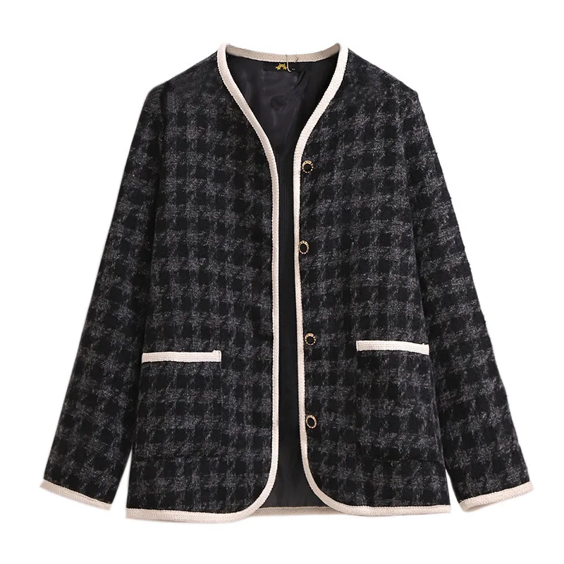 Neue 2022 Herbst Winter Plus Größe Frauen Kleidung Woolen Jacke Langarm Dicken Schwarzen Plaid Taste Mantel 3XL 4XL 5XL 6XL 7XL