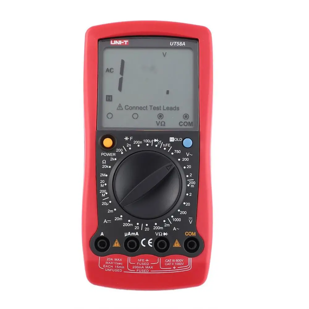 UNI-T UT58A Multimetr cyfrowy Ręczny zakres 2000 zliczeń Woltomierz AC DC Omomierz Dioda Tranzystor Tester kondensatorów Uchwyt danych