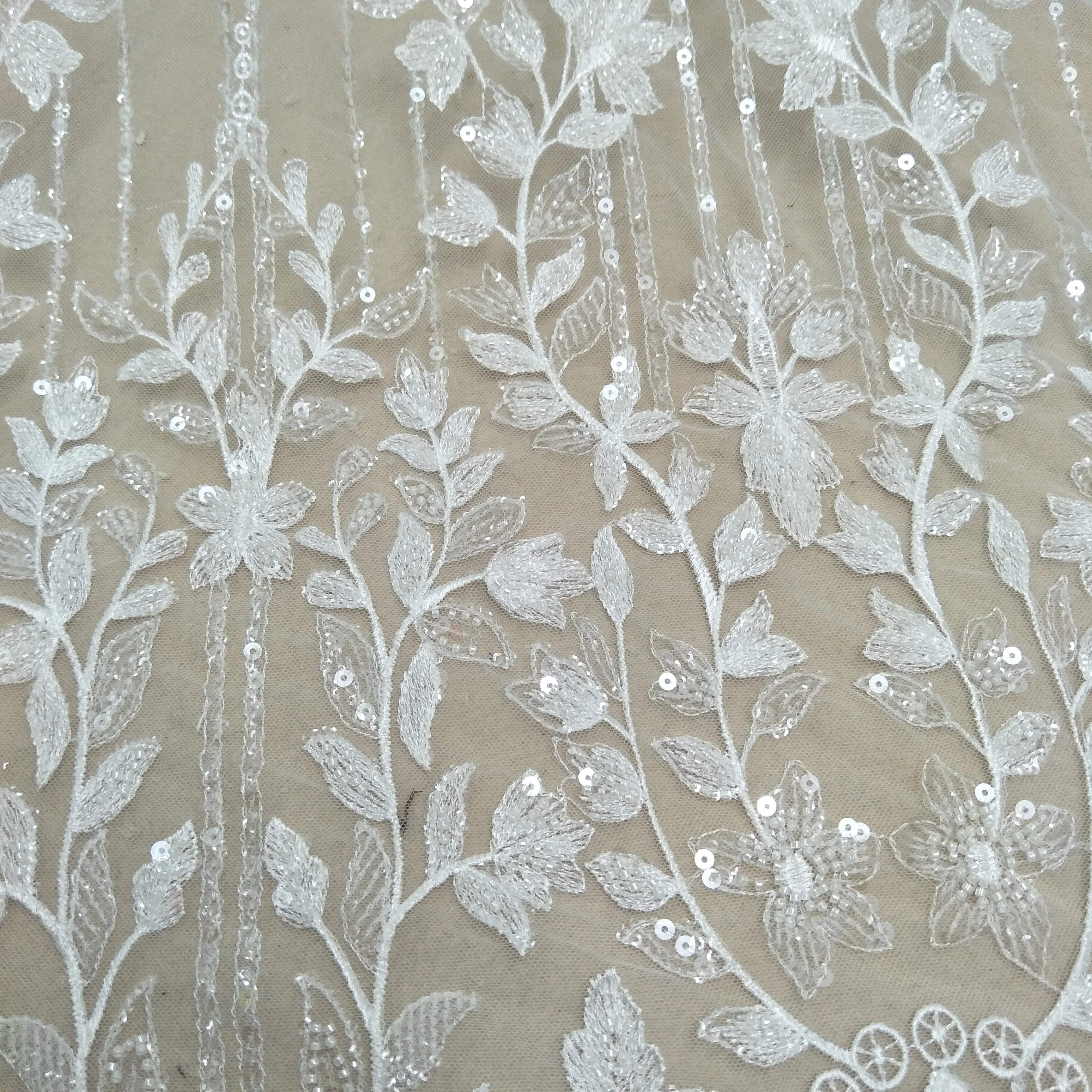 Fashion Zuhair Murad  Beaded lace Sequins bridal lace fabric tulle lace fashion wedding dress ivory fabric 130cm width