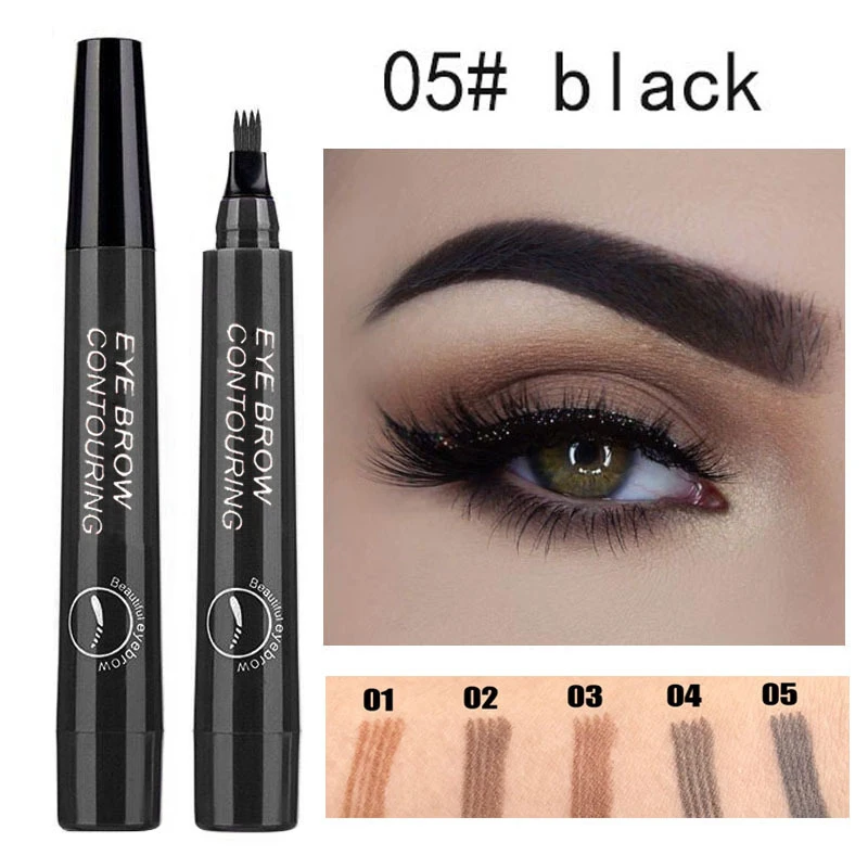 4 Fork Microblading Eyebrow Waterproof Fork Tip Tattoo Pen Liquid Brown Eye Brow Enhancer Dye Tint Liner Long Lasting Eyebrow