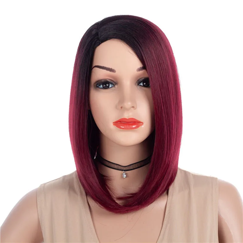 Women Short BOB Black Wine red Mix Wig Shoulder Synthetic Wig for Women Heat Resistant Fiber for Daily Use