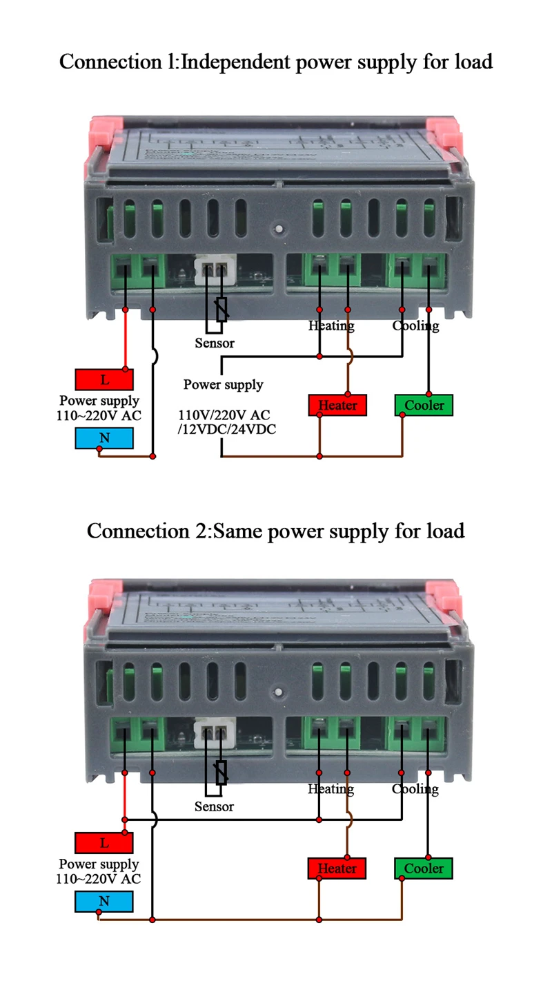 10A Relay Thermostat for Incubator 110~220VAC 12V 24V Digital Temperature Regulator Controller Two Relay Output Thermoregulator