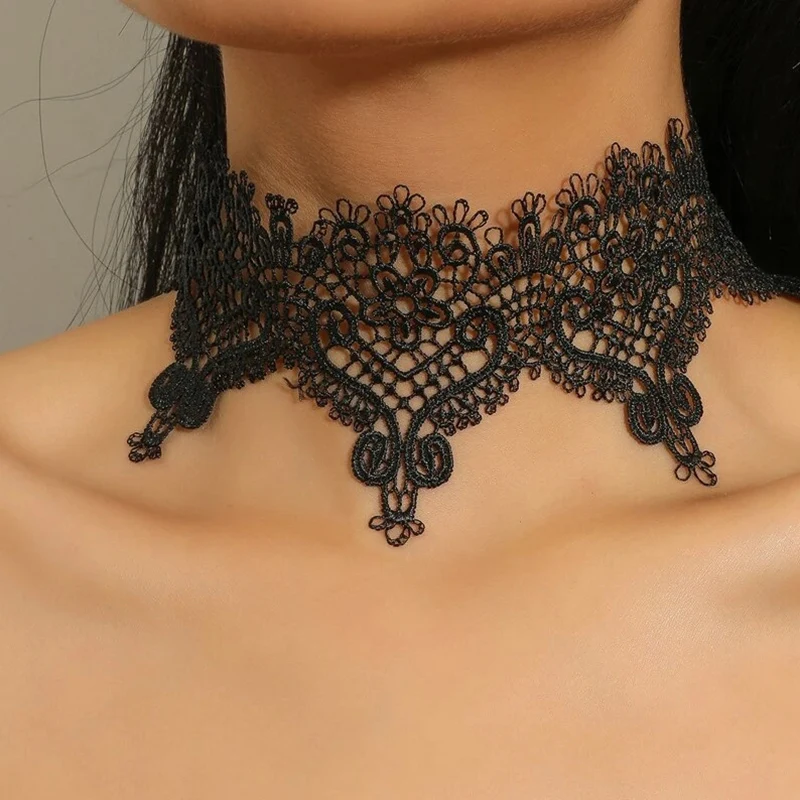 Classic Gothic Tattoo Lace Choker Necklace For Women Big Flower Chain Charm Necklaces Boho Jewelry Christmas Gift X084