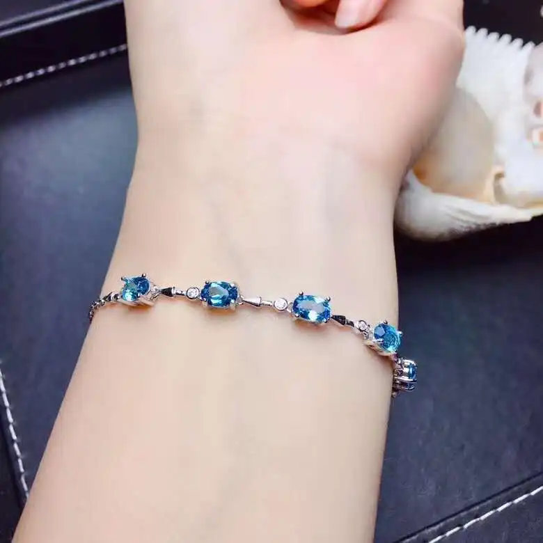 سوار سلسلة توباز حقيقي وطبيعي 100% شحن مجاني توباز طبيعي حقيقي 925 سوار توباز من الفضة الإسترليني