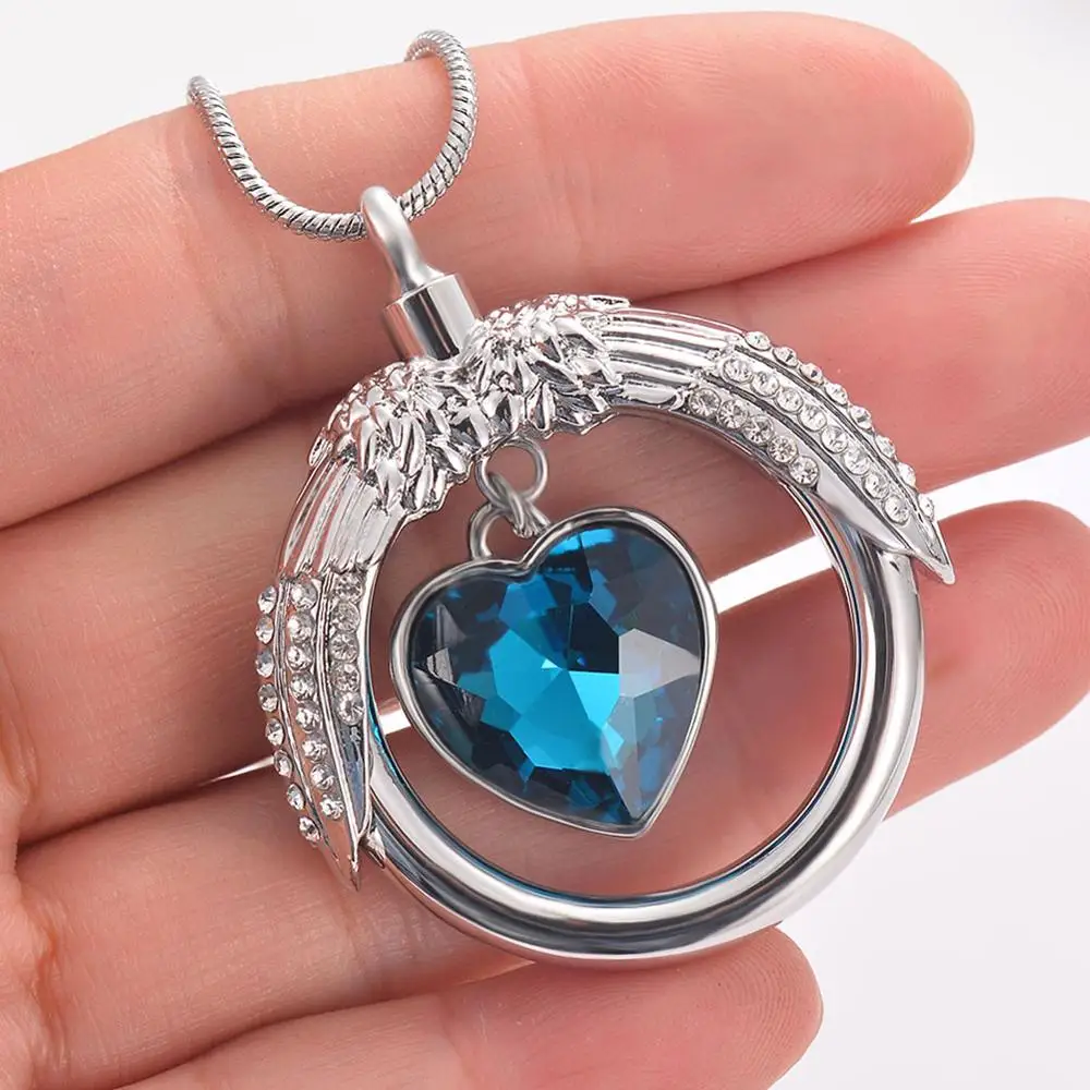 Blue Heart Crystal Urn Necklace for Ashes 