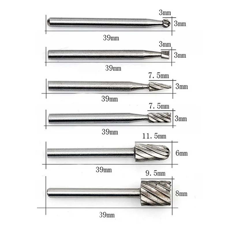 6Pcs HSS Routing Router Drill Bits Set Milling Cutter Rotary Burr Tool CNC Engraving Abrasive Tools Wood Metal Milling Cutter