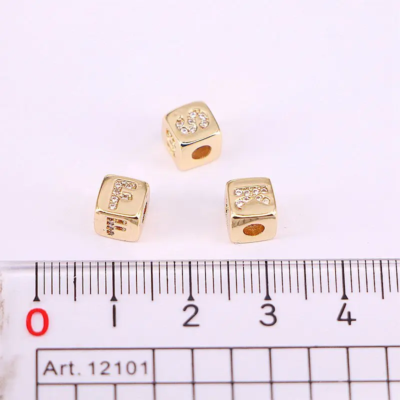 26PCS, 6MM Micro Pave CZ Cute Square Letter Spacer Connector Beads for jewelry Making Findings Accessories Wholesale