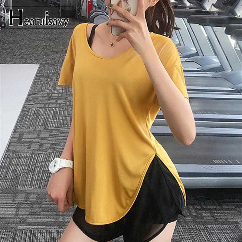 Women Yoga Top Solid Color Loose Gym Sport Shirt Breathable Sport Running Short Sleeve Work Out Fitness Training Top