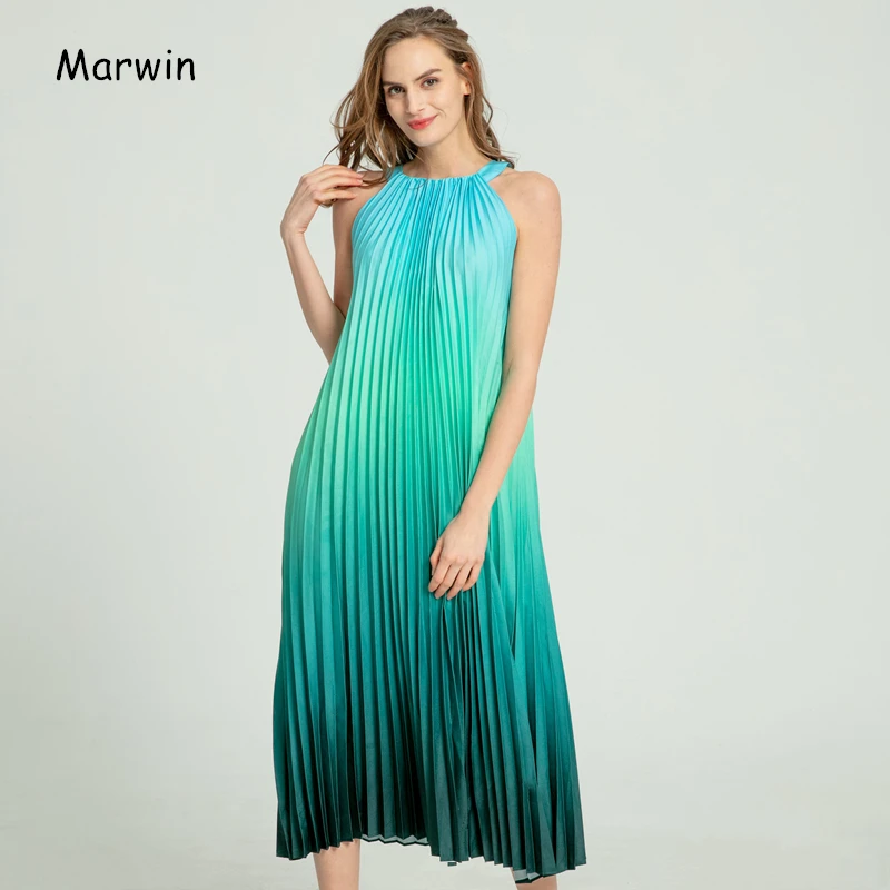 Marwin New-Coming Spring Summer Spaghetti Strap Sleeveless A-Line Ankle-Length O-Neck Women Dresses Holiday Beach Style