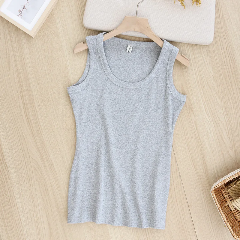 94% Cotton Women Tank Top Ribbed Sports Gym Tops Fashion Singlet Casual Sleeveless T-shirt  Close Fitting Camisole Vest M30284