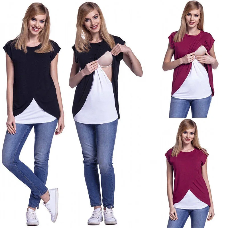 T-shirt Für Schwangere Frauen Sommer Frauen Oansatz Schwangere Pflege Mutterschaft Kurzarm Soild Weichen shirt Stillen Kleidung