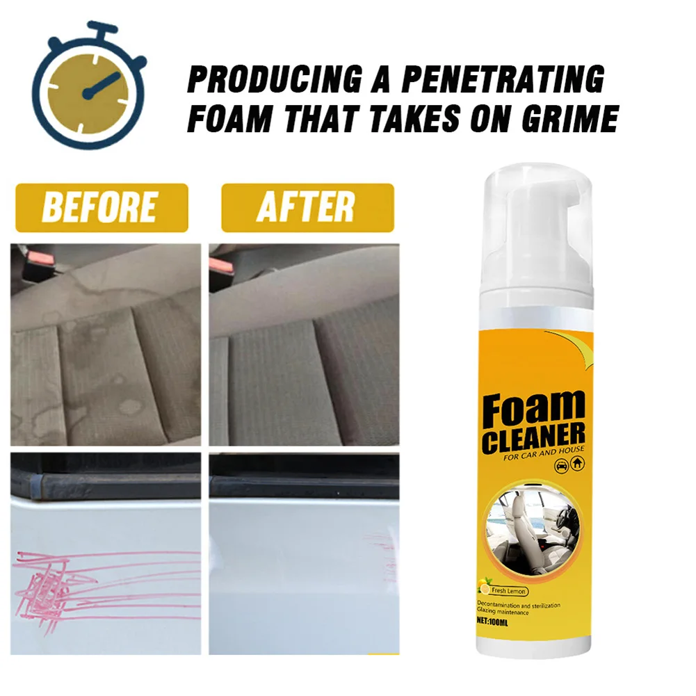 Multi-purpose Foam Cleaner Spray Car Interior Cleaner Anti-Aging Protection Car Interior Home Cleaning Foam Spray Lemon Scented