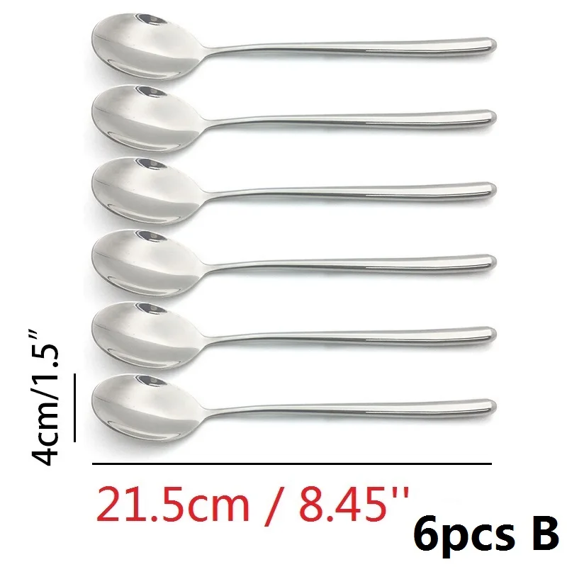 2-10pcs 8.7\'\' Korean  Tablespoon Round Dinner Spoons Long Hollow Handle Soup Spoon Stainless Steel Scoop Silver Tableware set