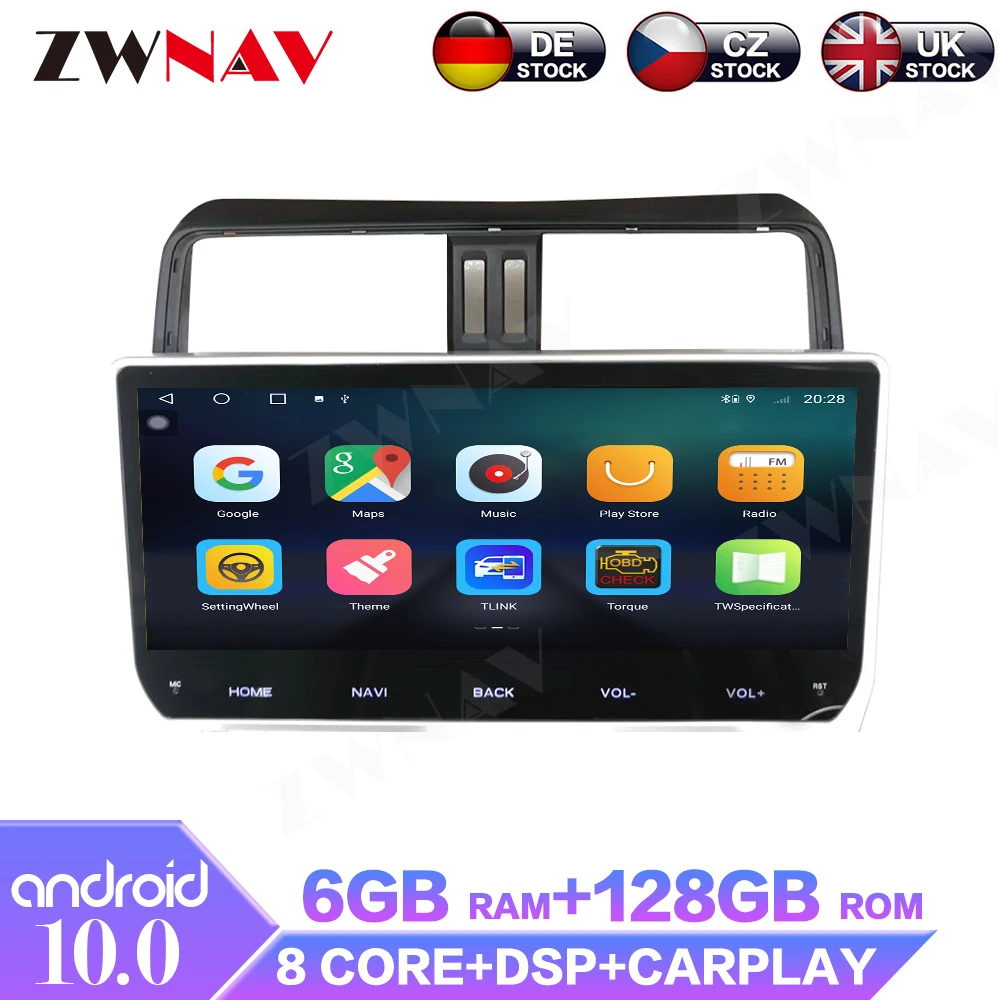 12.3 Inch IPS Screen Android 10.0 6GB+128GB With DVD Multimedia Video Radio Player For Toyota Prado Navigation Stereo