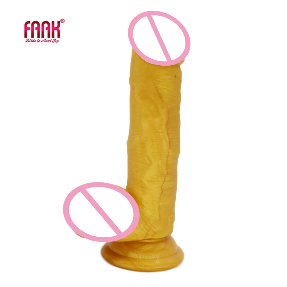 FAAK New Arrivals silicone golden Realistic Dildos Female Masturbation Suction Cup Penis Fake Lesbian Adult Erotic products