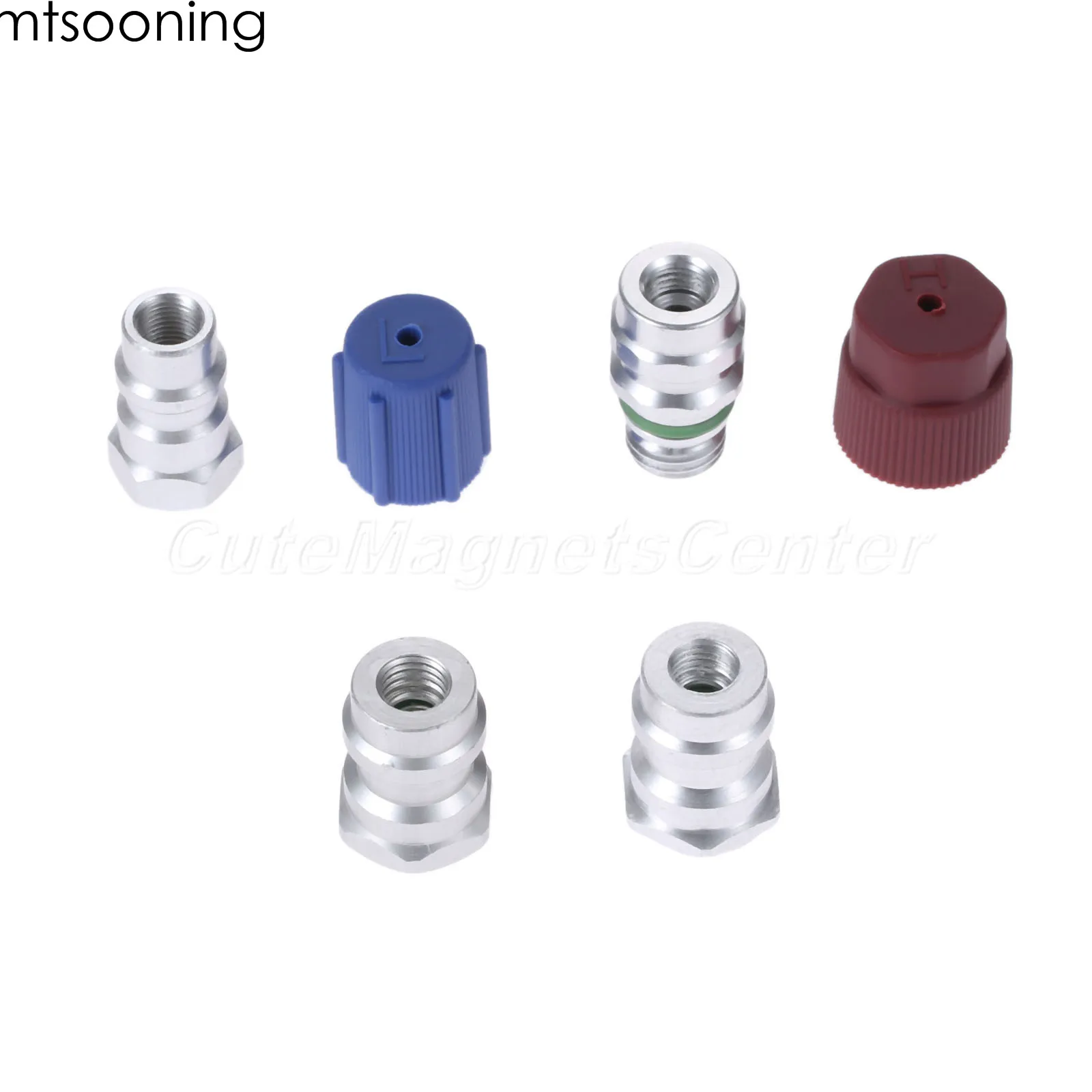 mtsooning 6pcs R12 to R134a Adapter Straight Adapters w/ Valve Core & Service Port Caps Set 1/4