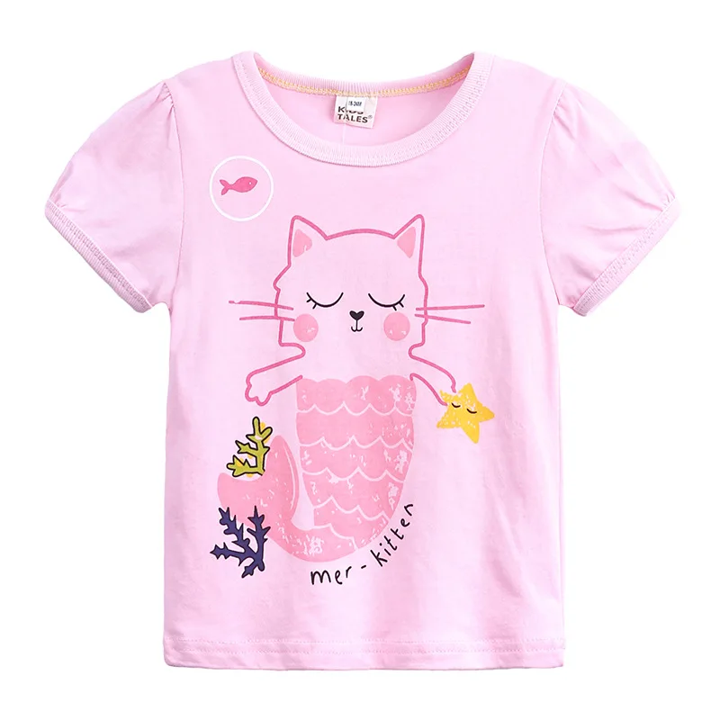 Pink Cat Baby Girls Clothes t shirts 100% Cotton Toddler Tops Kids t-shirts Cartoon Tees Girl's Jumper Infant tshirt 1-6 Years