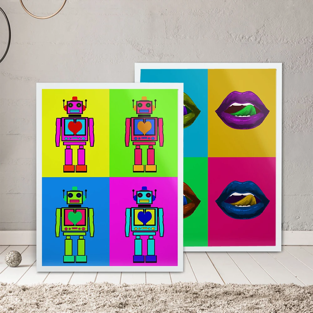 Warhol Style Art Print Colorful Cassette CD Robot Lips Poster Modern Wall Pictures Retro Canvas Painting Livingroom Home Decor