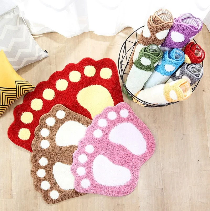 Cute Paw Print Bath Mat Non-slip Microfiber Bathroom Set Rug Anti Slip Carpet for Bathroom Toilet Bathtub Durable Home Supplies