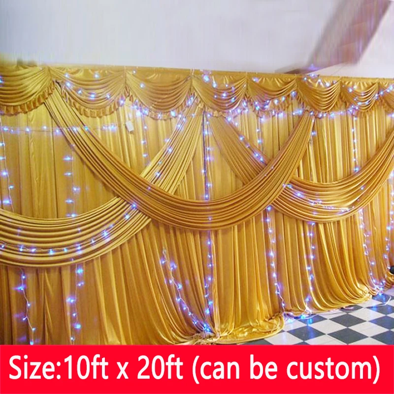 

3x6M/10x20FT Gold Party Wedding Backdrop Decoration Curtain Drape Panels Photo Booth Stage Backdrops With Swags Stage Background