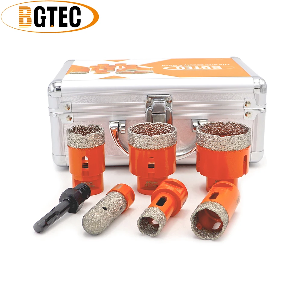 BGTEC 1set 20/28/35/45/50/F20/SDS Vacuum Brazed Diamond Drill Core Bits With Box 5/8-11 thread Hole saw