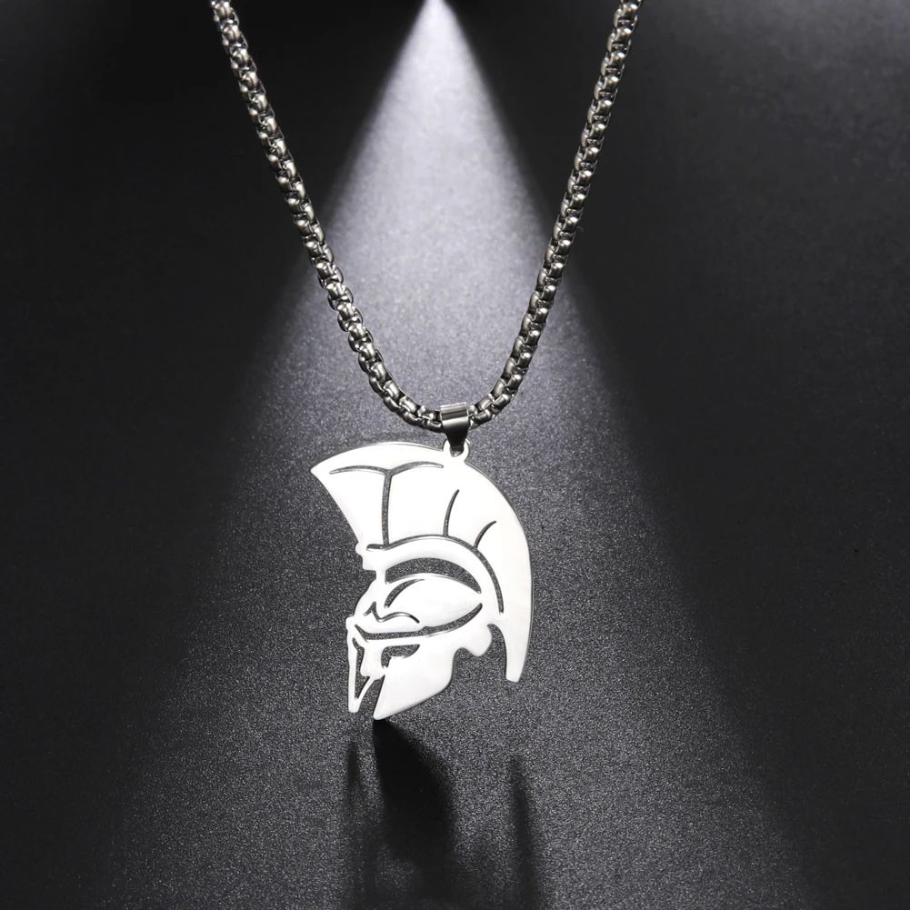 My Shape Punk Vintage Stainless Steel Necklace for Men Helmet for Roman Soldier Boy Choker Box Chain Streetwear Jewelry