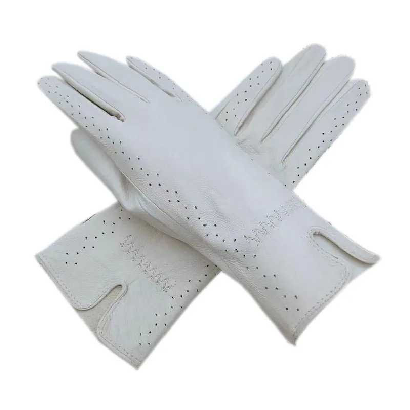 Spring leather gloves 2021 new ladies sheepskin white single lining leather gloves leather fashion autumn beautiful free genuine