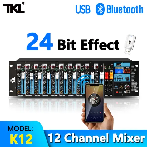 TKL 전문 오디오 랙 믹서, 블루투스 12 채널, 48V 마이크, XLR 사운드 믹서, DJ 믹싱 콘솔, USB 녹음