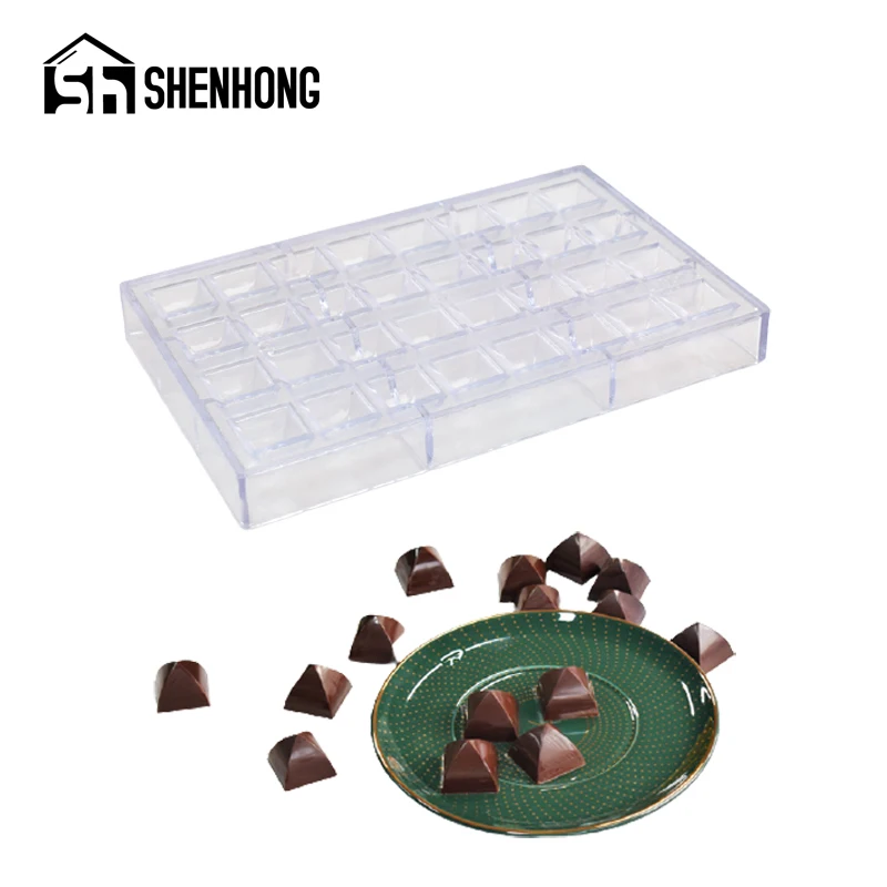 

SHENHONG Durable Chocolate Mold Polycarbonate 32 Cavity Transparent PC Plastic Dessert Mould 8g Square Cone Candy Baking Tools