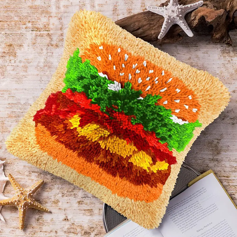 Latch Hook Kits for Adults Kids Color Printing Hamburger Pattern, Carpet Embroidery, for Embroidery, Hobby Craft Embroidery DIY