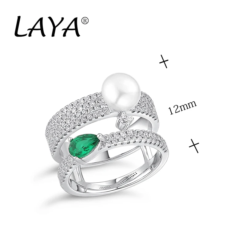 925 Sterling Silver Double Line High Quality Zircon Natural Freshwater Pearl Green Nano Ring For Women\'s Wedding Fashion Jewelry