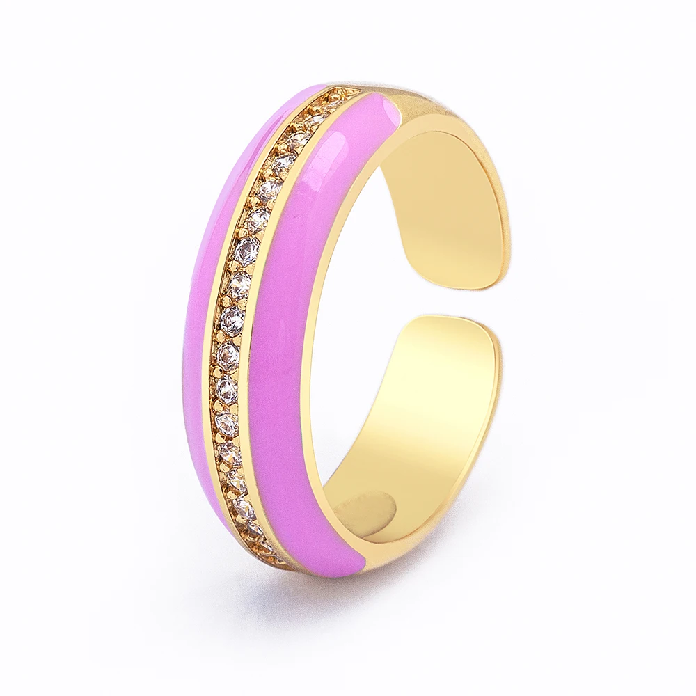 New Arrival 9 Colors Enamel Adjustable Opening Zircon Ring For Women Wedding Party Jewelry Trendy Candy Stackable Finger Ring