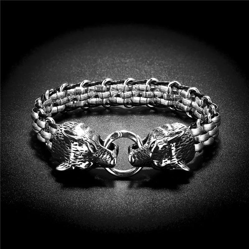 Clearance Sale Vintage Oxidized Cool Curb Chain Bracelets for Men Stainless Steel Punk Double Headed Dragon Chain Bracelet Male