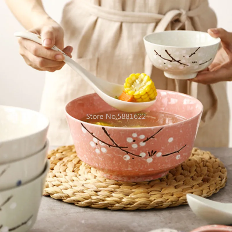 Japanese Handpainting Plum Ceramic Spoon Snowflake Glaze Porcelain Soup Spoon Floral Coffee Milk Stirring Spoon Tableware