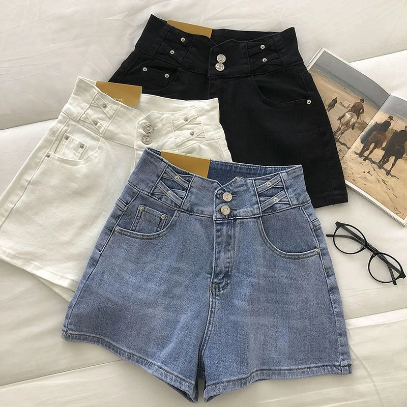 Slim Irregular Design High Waist A-line Wide Leg Pants Women's 2021 Summer New Korean Style Jeans Sexy Denim Short Pants