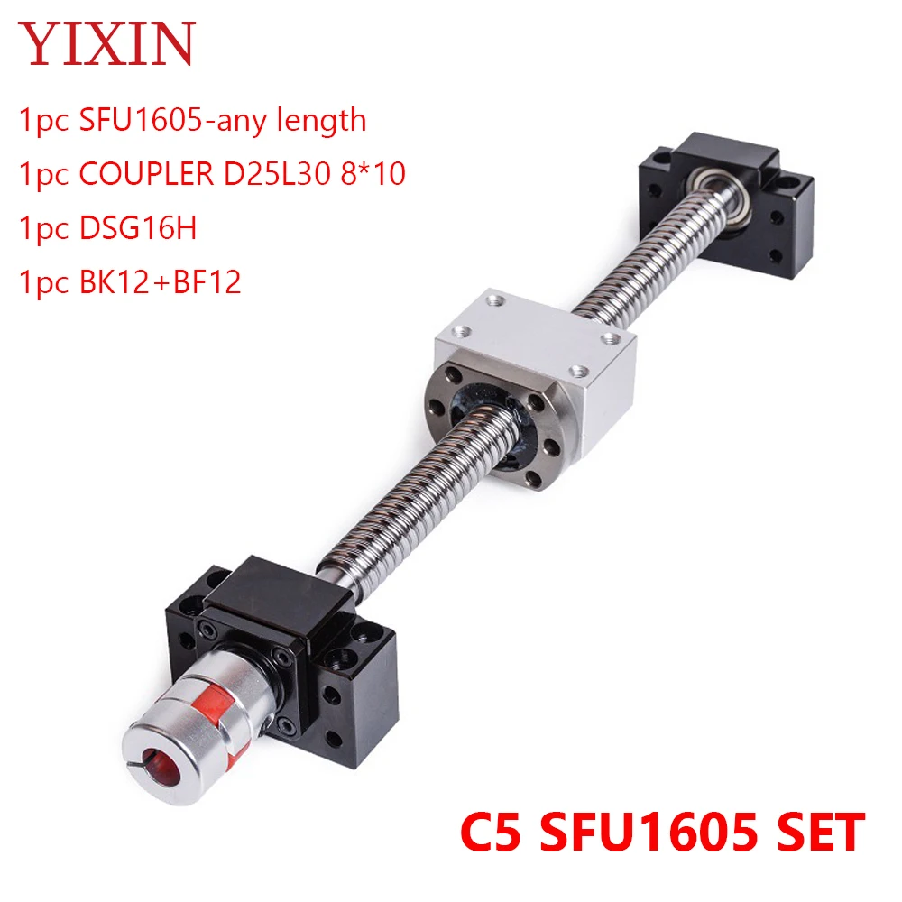 

C5 Ballscrew SFU1605 Set Customizable Size End Machined + Ballnut + Nut Housing BK/BF12 End Support + Coupler RM1605 Ballscrew