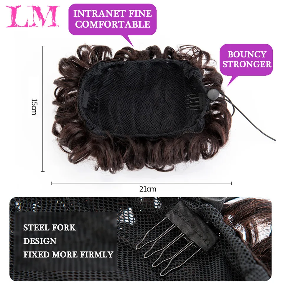 LM Messy Hair Bun Clip in Hair Extension 2 Plastikowy grzebień Krótkie kręcone włosy Chignon Syntetyczny roztrzepany kok dla kobiet Ślub