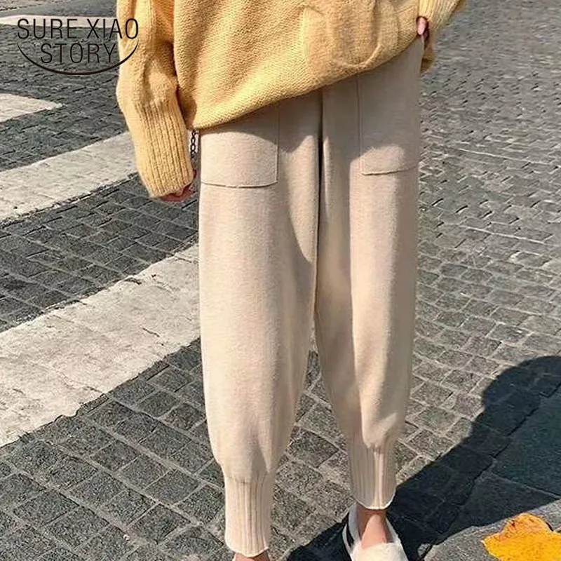 

Autumn Winter Harem Pants Women High Waist Loose Knitted Trousers Korean Style Solid Wild Female Pantalon Casual Capri 11366