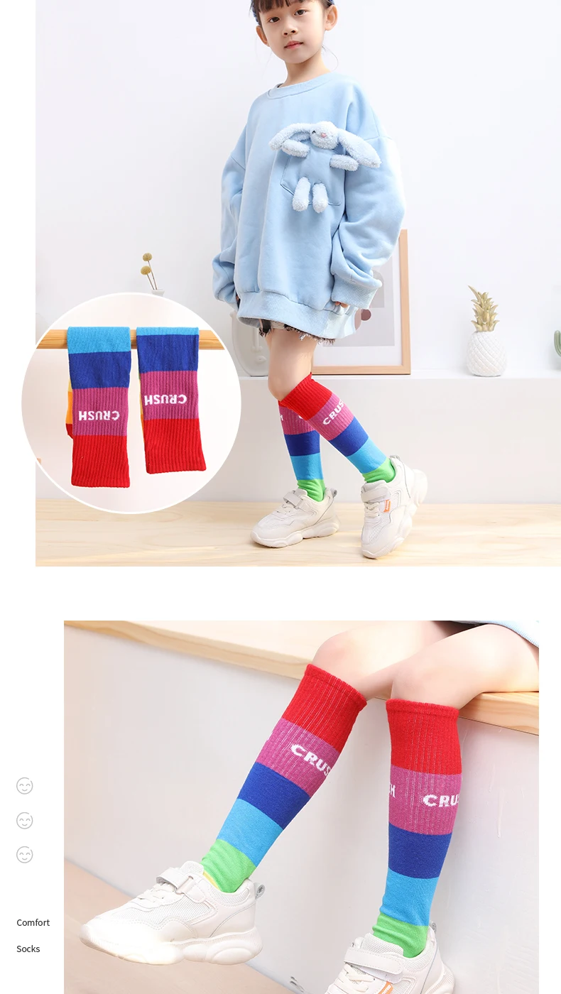 Frühling Herbst Mädchen Baumwoll-Knöchelsocken Niedliche Regenbogen Mehrfarbige Kinder Kniestrümpfe Kleinkind Baby Überkniestrümpfe – Detail 9