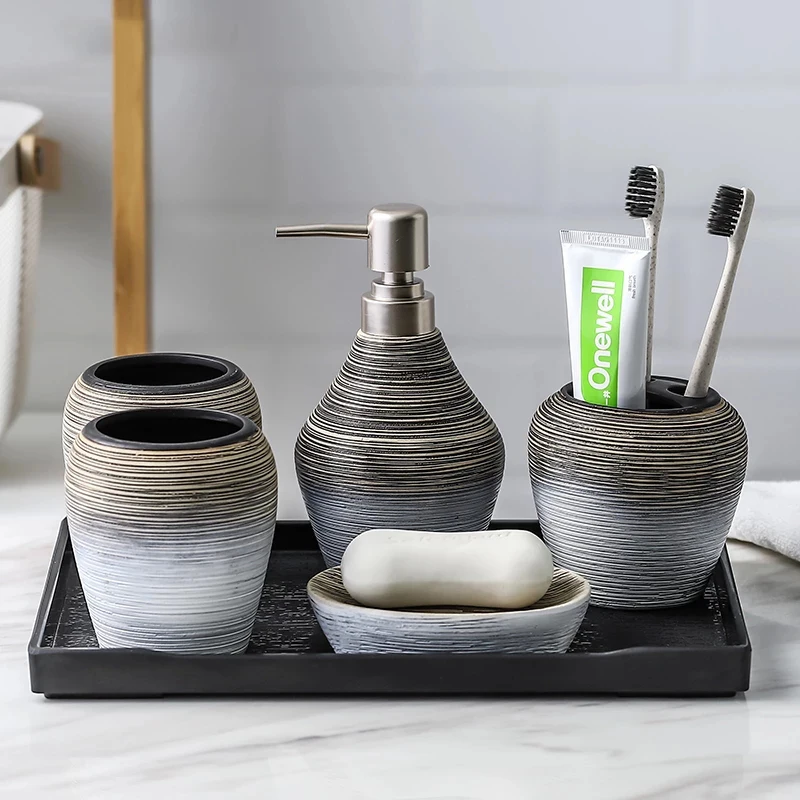 

Ceramic Bathroom Accessories Set Bathroom Storage Toothbrush Holder Soap Dispenser Emulsion Bottle Mouthwash Cup Dropshipping