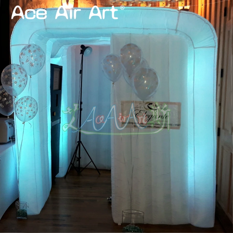 

White Fabric Photo Booth Inflatable Led Lighting Cube With Spotlights And Free Artwork Logo Sticker Door Cover