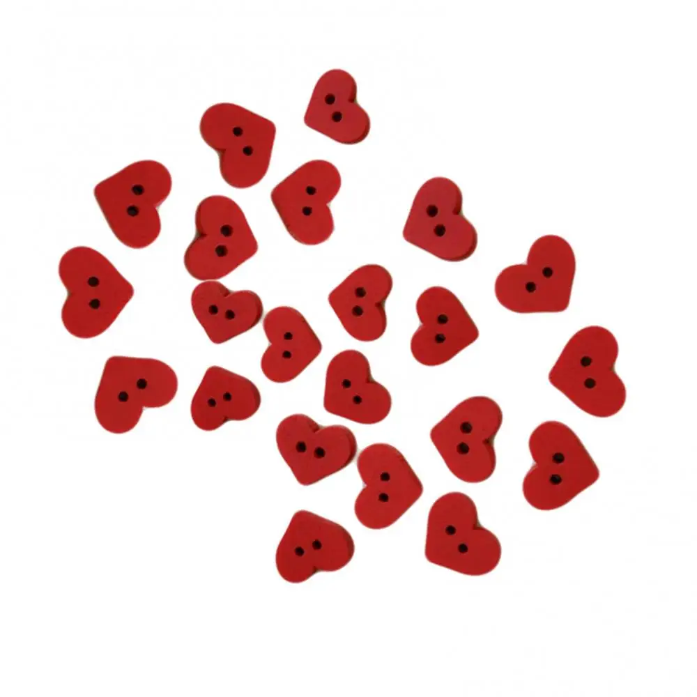 100Pcs 1.5x1.2cm Red Heart Button For Kids 2 Holes Red Love Heart Wooden Button Clothes DIY Sewing Accessory Decor Crafts DIY