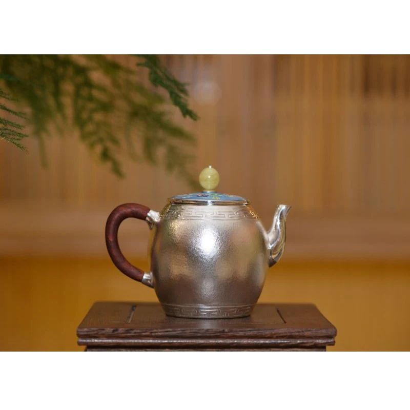 Silver pot 999 sterling silver handmade tea set Japanese retro teapot kettle home tea ceremony Kungfu tea set 150ml