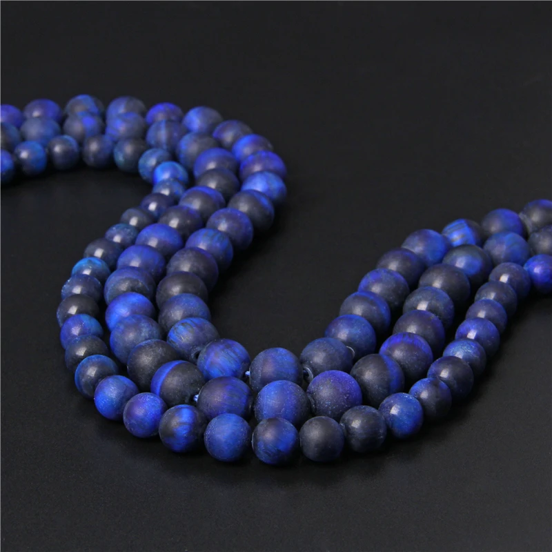 Natural Stone Blue Lapis Lazuli Tiger Eye Beads Matte Round Loose Spacer Beads for Jewelry Making DIY Bracelet 4/6/8/10/12mm