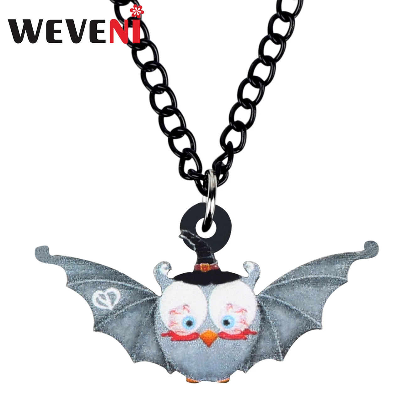 WEVENI Acrylic Halloween Cartoon Bat Necklace Collar Chain Pendant Printing Wild Animal Animal Pets Jewelry For Girl Charms Gift