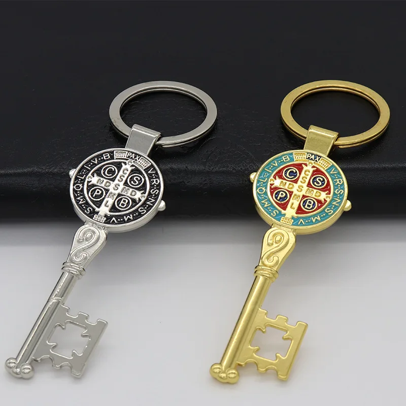 Religious Handmade San Benito Keychain For Men Women Dripping Oil St Benedict Key Shape Chain Accessories