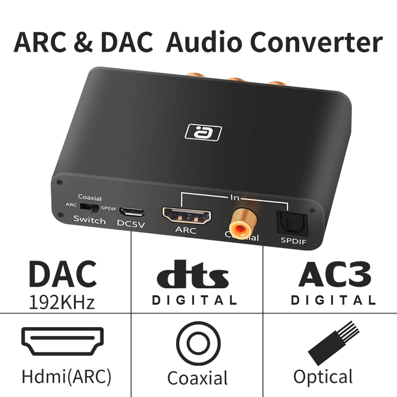 192KHz Digital to Analog DAC Hdmi-ARC Audio Extractor Optical Coaxial RCA 3.5mm Jack Converter DTS AC3 Lossless 5.1 7.1 Adapter