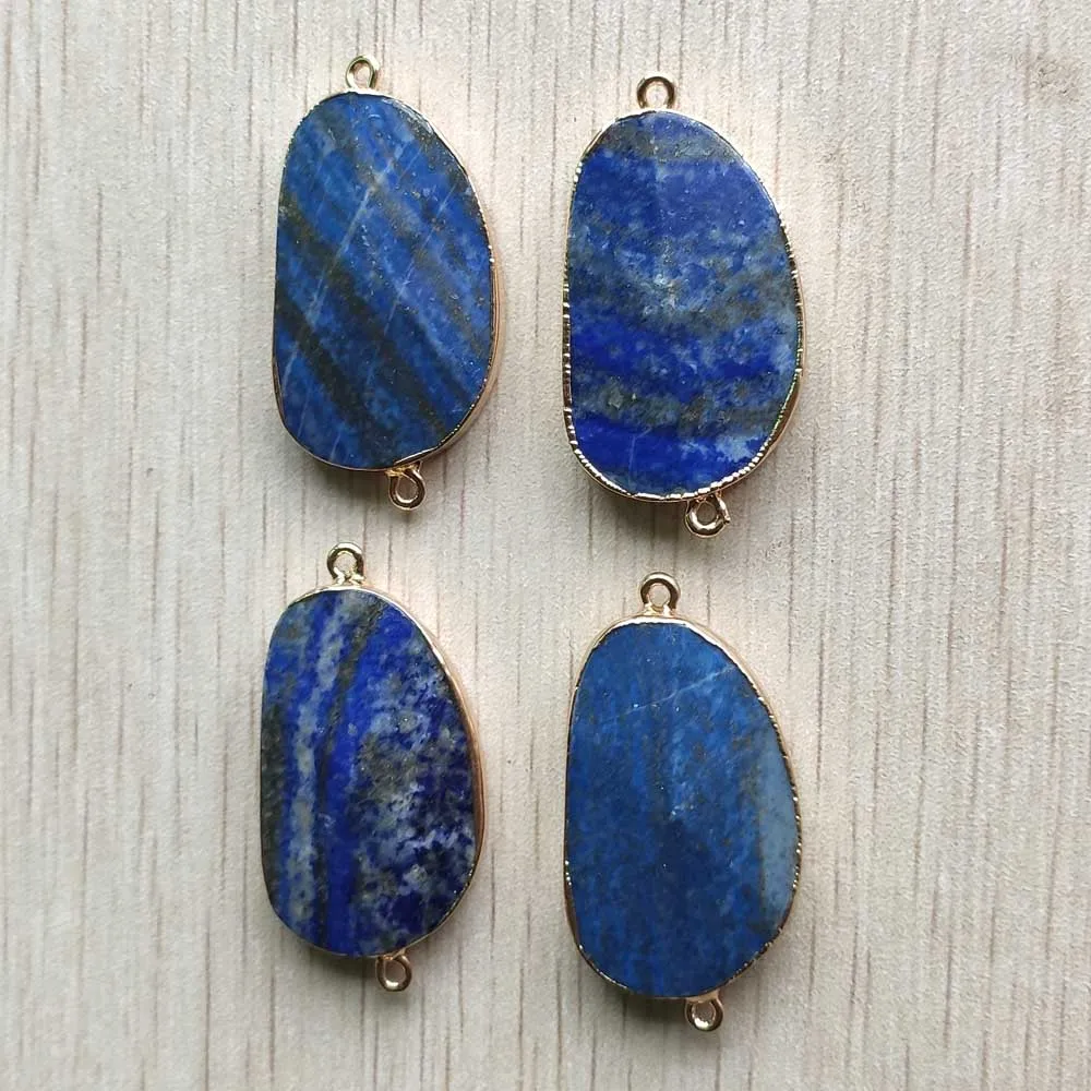 

Natural Lapis lazuli section Irregular gold color connector pendants for bracelet making wholesale 4pcs/lot free shipping